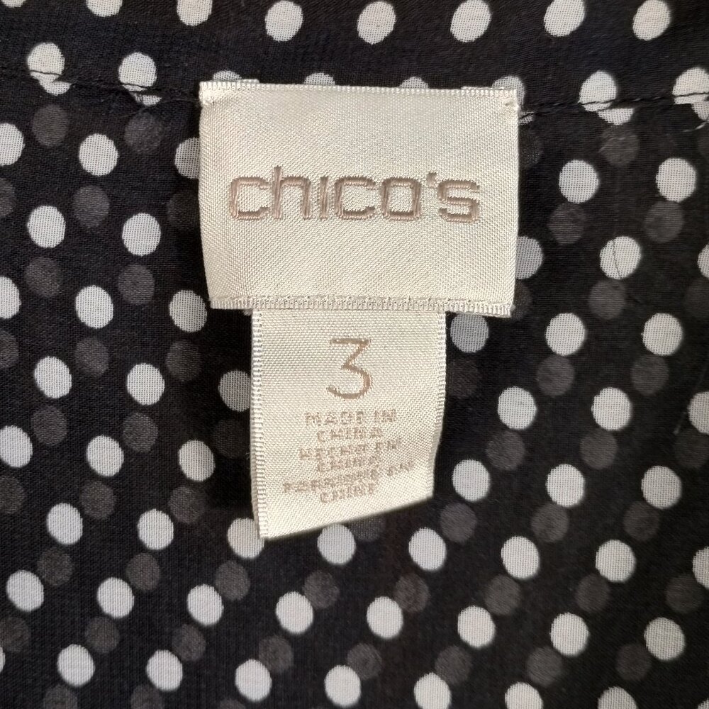 Chico's Black and White Fringe Front Polka Dot Button Down Blouse Size 3/XL - Picture 6 of 10